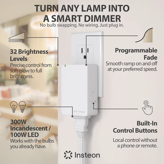 Alt view image 2 of 6 - Smart Lamp Dimmer Plug, 300W Dimmable Light Control, White, 2457D2