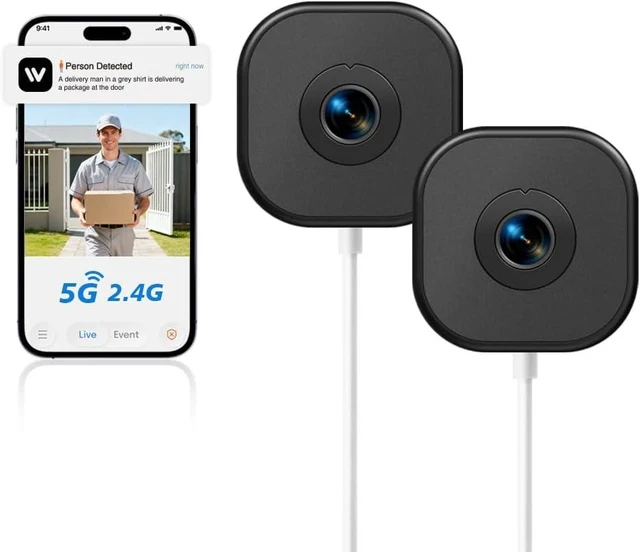 Main image of 2K Window Camera, 5GHz & 2.4GHz WiFi Security Camera with 120° Wide View, Full Color Night Vision, AI Person/Vehicle/Pet Detection, 911 Emergency, US Based Cloud, 24/7 Recording, Pro
