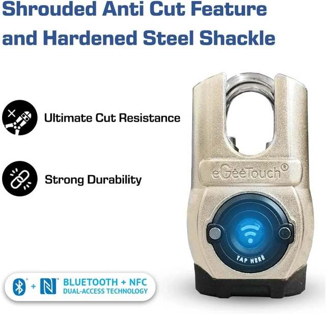 Alt view image 2 of 7 - 5th GEN Outdoor Smart Padlock (Single, Anti-Cut Design), Keyless Bluetooth & NFC Lock, Heavy-Duty Weatherproof Security for Gates, Sheds & Bikes, Smart App Control