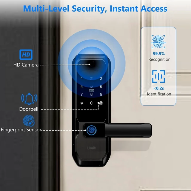 Alt view image 5 of 7 - UMIKSMART WiFi Smart Door Lock with Camera, Fingerprint Keypad & App Control