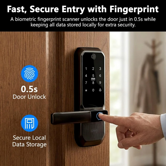 Alt view image 6 of 7 - UMIKSMART WiFi Smart Door Lock with Camera, Fingerprint Keypad & App Control