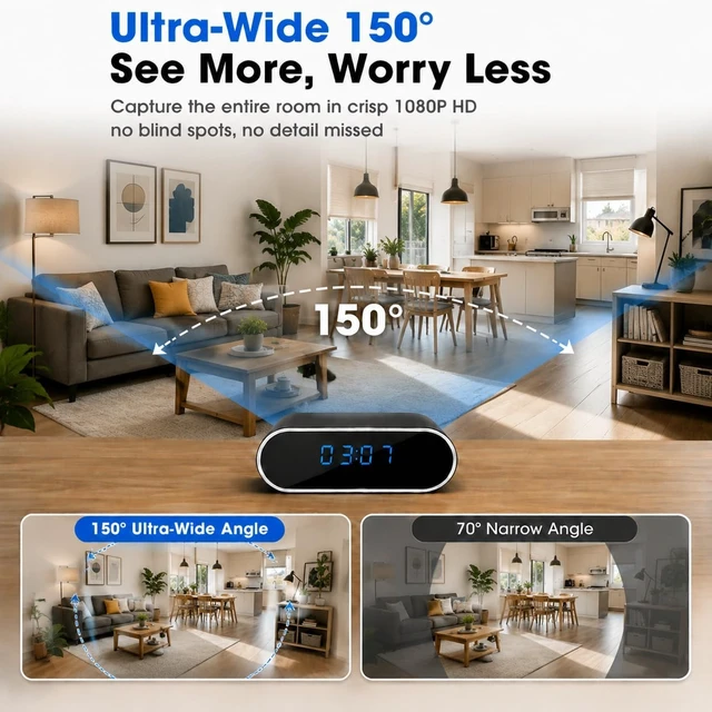 Alt view image 4 of 6 - 1080P HD Clock Hidden Camera WiFi, Indoor Wireless Spy Camera with Motion Detection, Night Vision, Remote Monitoring, Nanny Cam for Home, Office, Elderly, Baby & Pet