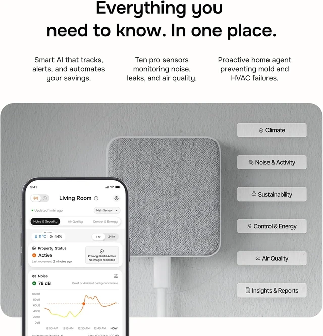 Alt view image 6 of 7 - Layla Smart Home Agent, 9-in-1 Smart Sensor & Air Quality Monitor (CO2, bVOC, Humidity)