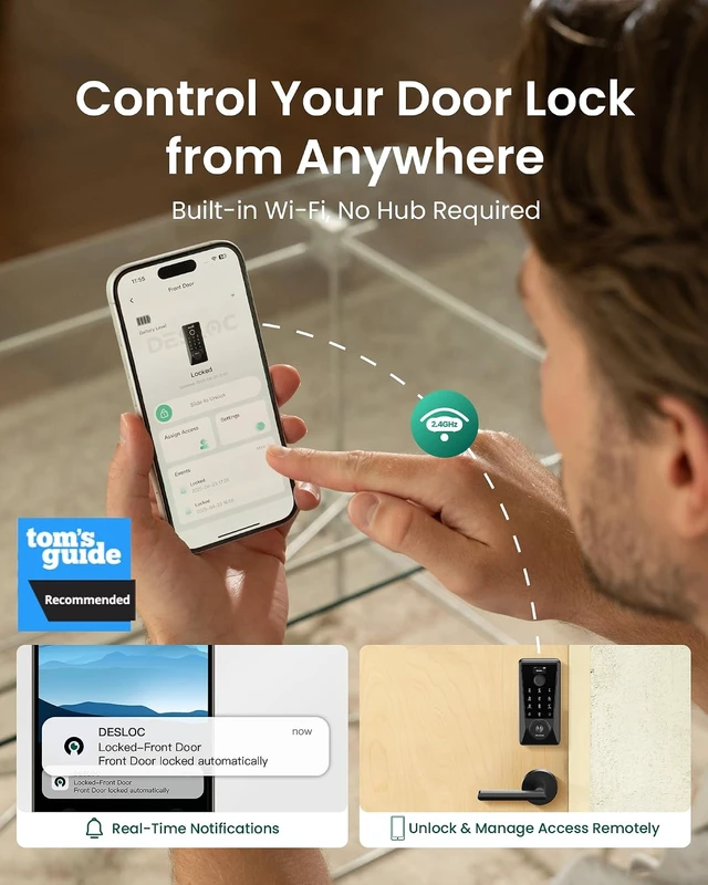 Alt view image 2 of 7 - Fingerprint Smart Lock with Lever Handles, Built-in WiFi, App Remote