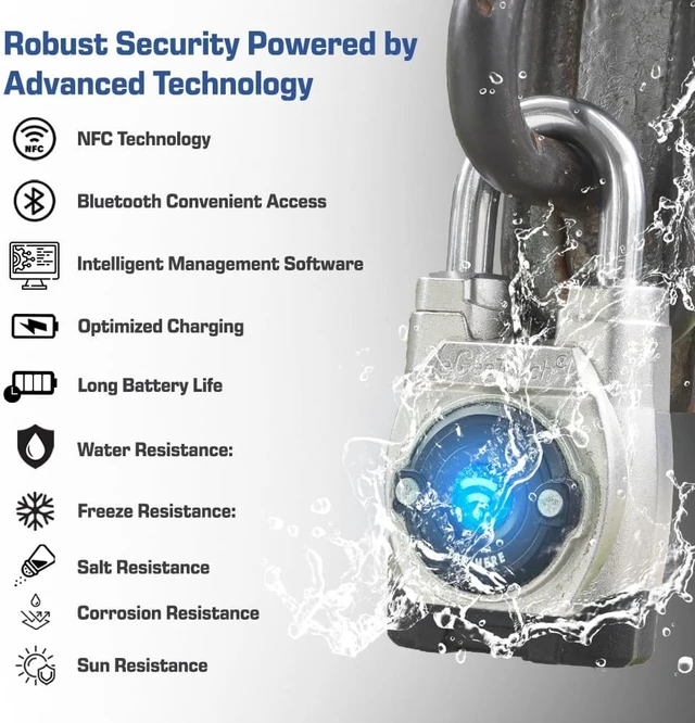Alt view image 6 of 7 - 5th GEN Outdoor Smart Padlock (Single, Anti-Cut Design), Keyless Bluetooth & NFC Lock, Heavy-Duty Weatherproof Security for Gates, Sheds & Bikes, Smart App Control