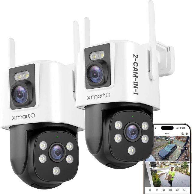 Main image of 4MP Dual Lens 2-View WiFi Home Security Camera Indoor/Outdoor, 2 Pack