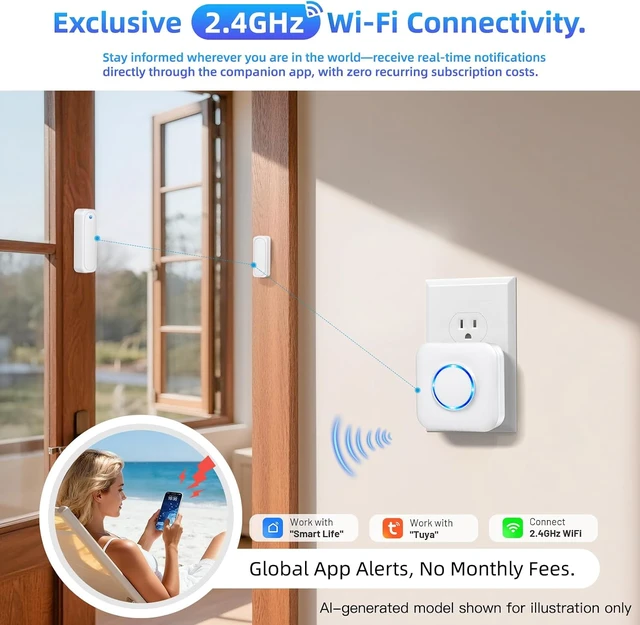 Alt view image 2 of 7 - WiFi Door Sensor Chime, Smart Door & Window Open Alert Sensor