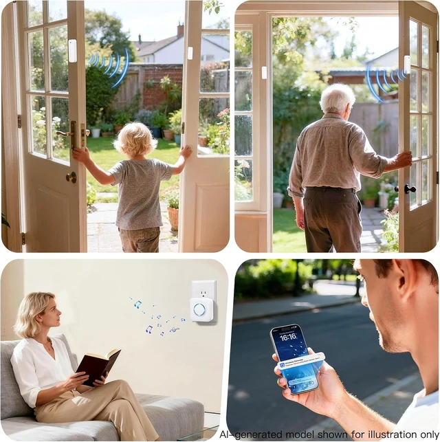 Alt view image 4 of 7 - WiFi Door Sensor Chime, Smart Door & Window Open Alert Sensor