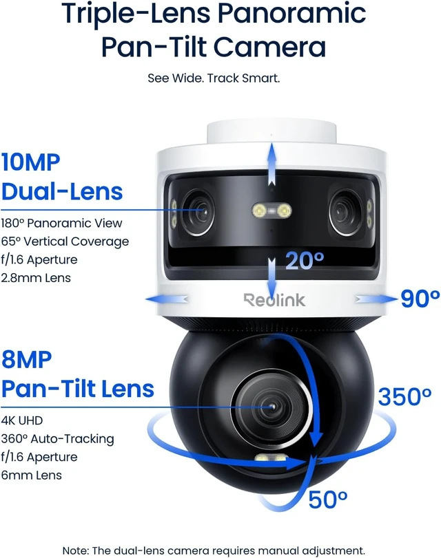 Alt view image 5 of 7 - OMVI 3i WiFi Triple-Lens Outdoor Security Camera, 10MP + 8MP 4K