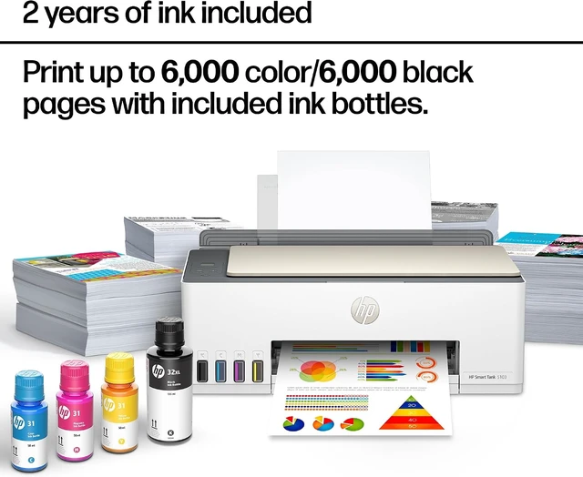 Alt view image 3 of 7 - Smart Tank 5103 Wireless All-in-One Ink Tank Printer, 2 Years of Ink, 100 Sheets of Photo Paper Included, Cartridge-Free, Refillable, AI-Enabled (5D1B2A)