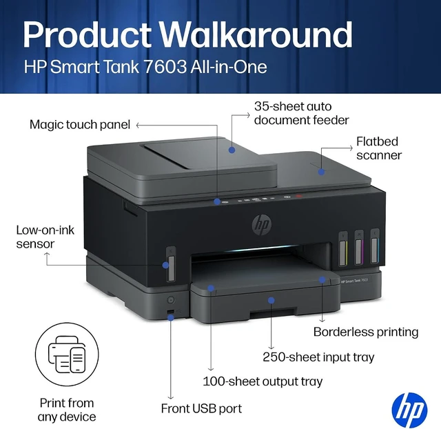 Alt view image 3 of 7 - Smart Tank 7603 Wireless All-in-One Ink Tank Printer with Fax & Copier, up to 3 Years of Ink Included, Best for Home Office, Cartridge-Free Refillable, AI-Capable (D34F7A)