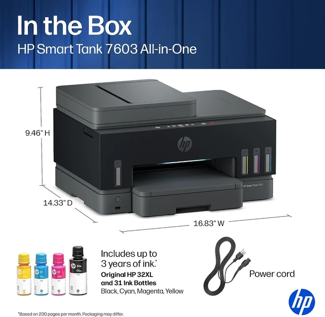 Alt view image 4 of 7 - Smart Tank 7603 Wireless All-in-One Ink Tank Printer with Fax & Copier, up to 3 Years of Ink Included, Best for Home Office, Cartridge-Free Refillable, AI-Capable (D34F7A)