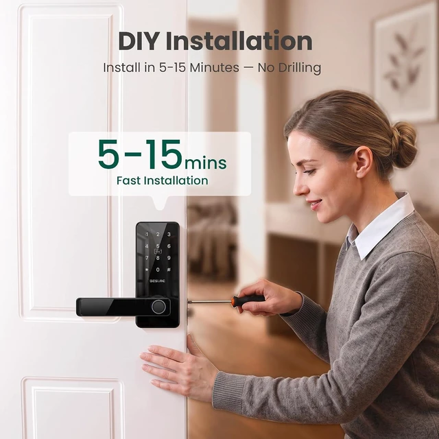 Alt view image 7 of 7 - Smart Handle Lock with Keypad, Fingerprint Knob for Front Door