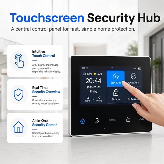 Alt view image 2 of 7 - GEN 2 Wireless Home Security System, 16-Piece DIY Alarm Kit with WiFi & 4G Touchscreen Hub, Door Sensors, Motion Detectors, App Alerts, 120dB Wired Siren, No Monthly Fee