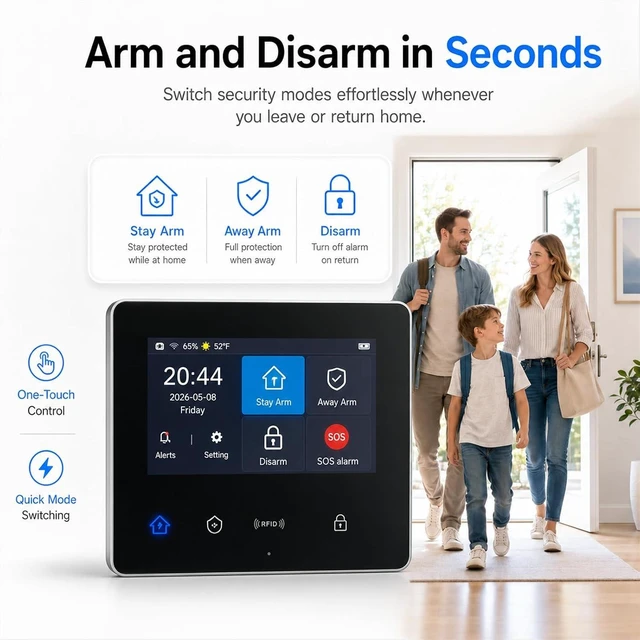 Alt view image 7 of 7 - GEN 2 Wireless Home Security System, 16-Piece DIY Alarm Kit with WiFi & 4G Touchscreen Hub, Door Sensors, Motion Detectors, App Alerts, 120dB Wired Siren, No Monthly Fee