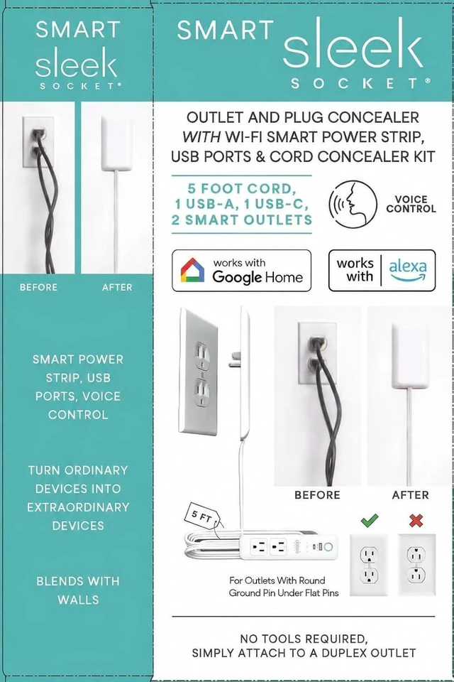 Alt view image 6 of 7 - Smart Universal Outlet Concealer with Wi-Fi Power Strip