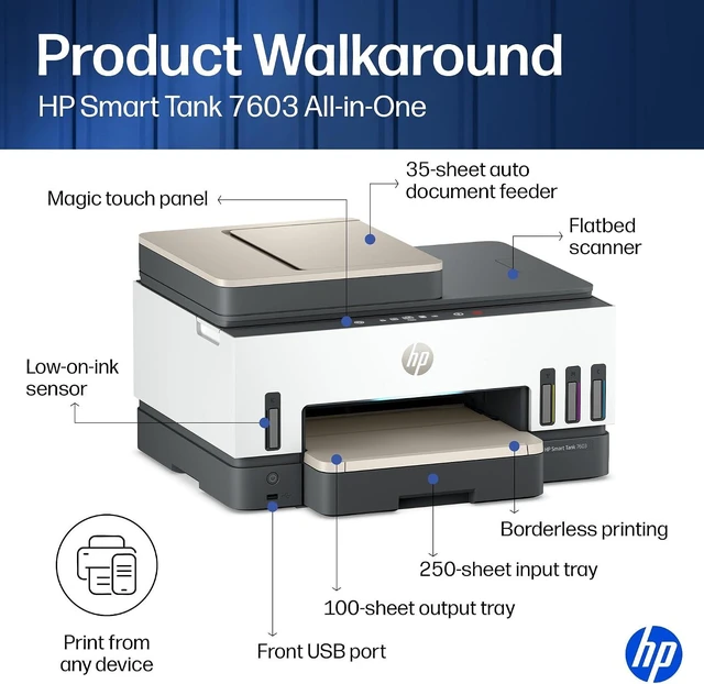 Alt view image 4 of 7 - Smart Tank 7603 Wireless All-in-One Ink Tank Printer with Fax & Copier, up to 3 Years of Ink Included, Best for Home Office, Cartridge-Free Refillable, AI-Capable (9B5D1A)