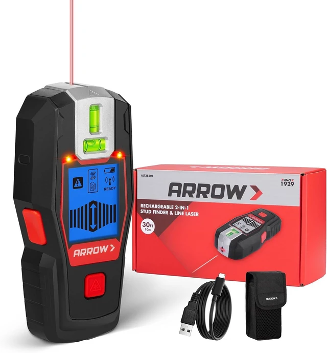 Main image of ARROW 2-in-1 Stud Finder with Laser Level, Rechargeable Wall Stud