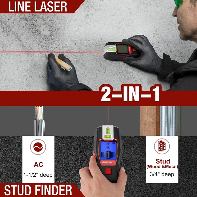 Alt view image 4 of 7 - ARROW 2-in-1 Stud Finder with Laser Level, Rechargeable Wall Stud