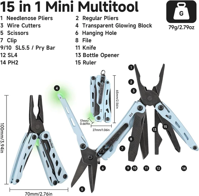 Alt view image 2 of 7 - Mini Flagship F12 Keychain Multitool, Fifth Pocket Tool (Blue)