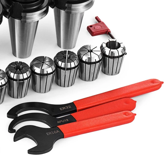 Alt view image 7 of 7 - CNC CAT40 Tooling Collet Set Package, ER32 & ER16 Collet Sets with Mill Holder, Spanner & Drill Chuck (collet set)