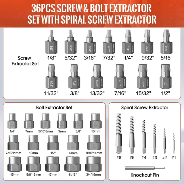 Alt view image 2 of 7 - 36PCS 3-in-1 Easy Out Screw & Bolt Extractor Set