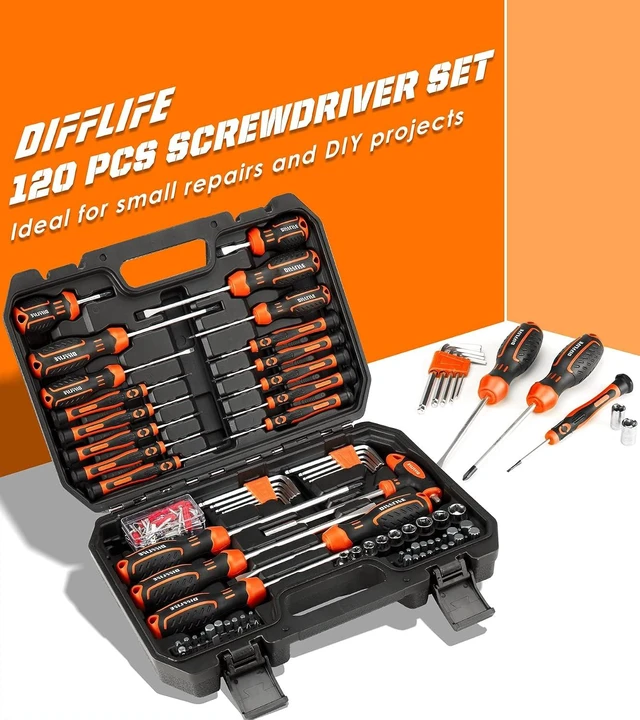 Alt view image 2 of 7 - 120-Piece Screwdriver Set with Case, Includes Slotted, Phillips, Hex, Pozidriv, Torx & Precision Magnetic Screwdrivers for Men (120-Piece)