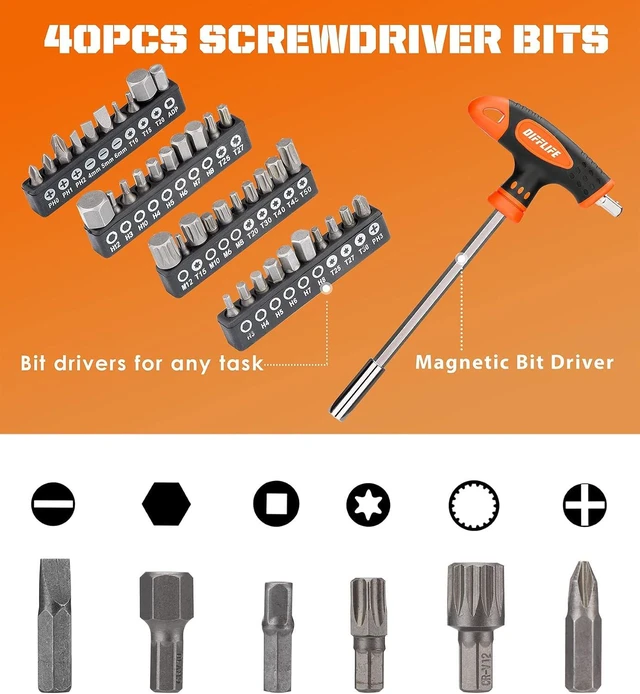 Alt view image 6 of 7 - 120-Piece Screwdriver Set with Case, Includes Slotted, Phillips, Hex, Pozidriv, Torx & Precision Magnetic Screwdrivers for Men (120-Piece)