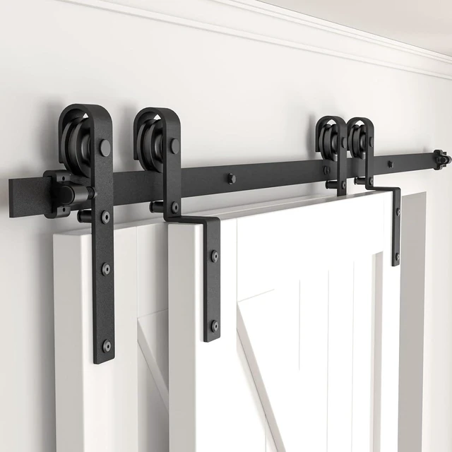 Main image of 6FT Bypass Sliding Barn Door Hardware Kit, Combination Track Mode, Single Track for Double Wooden Doors, Fits 70" Door Opening (6 Feet)