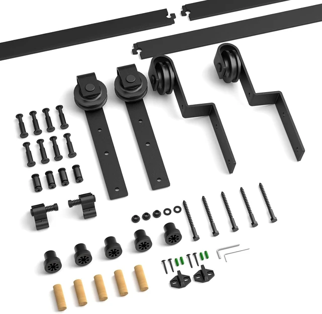 Alt view image 7 of 7 - 6FT Bypass Sliding Barn Door Hardware Kit, Combination Track Mode, Single Track for Double Wooden Doors, Fits 70" Door Opening (6 Feet)