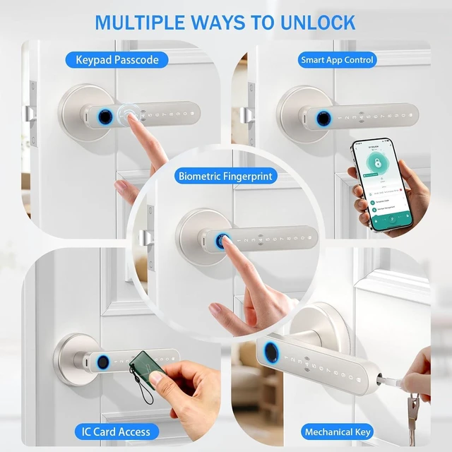 Alt view image 2 of 7 - Fingerprint Smart Door Handle with Keypad, Biometric Door Knob for Bedroom & Home Office