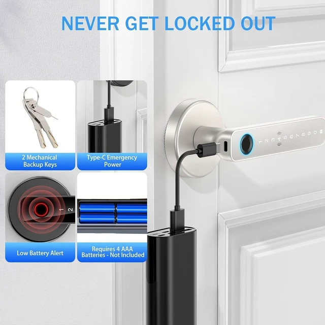 Alt view image 5 of 7 - Fingerprint Smart Door Handle with Keypad, Biometric Door Knob for Bedroom & Home Office