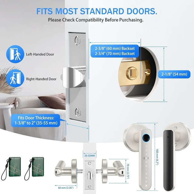 Alt view image 6 of 7 - Fingerprint Smart Door Handle with Keypad, Biometric Door Knob for Bedroom & Home Office