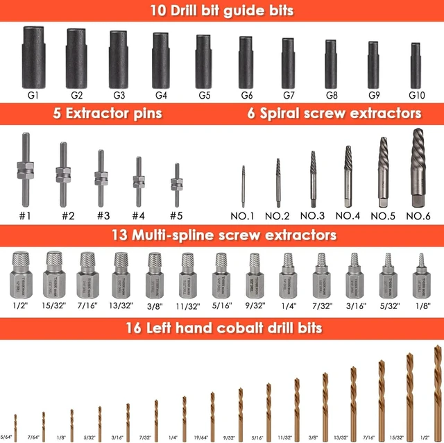 Alt view image 2 of 7 - 55-Piece Easy Out Screw Extractor Set with Broken Bolt Extractor Kit