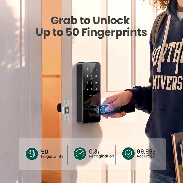 Alt view image 5 of 7 - Smart Handle Lock with Keypad, Fingerprint Knob for Front Door