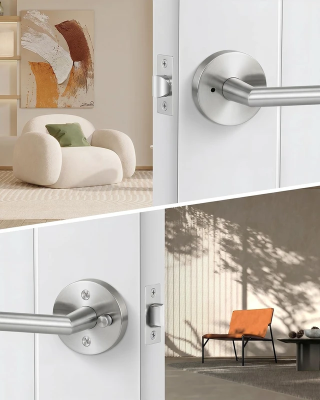 Alt view image 3 of 7 - Brushed Nickel Interior Privacy Door Handle, 1 Pack