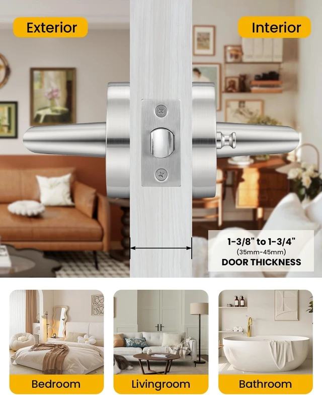 Alt view image 5 of 7 - Brushed Nickel Interior Privacy Door Handle, 1 Pack
