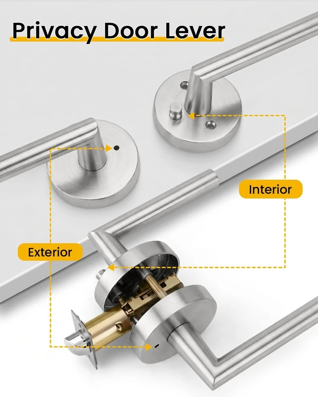 Alt view image 7 of 7 - Brushed Nickel Interior Privacy Door Handle, 1 Pack