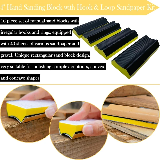 Alt view image 5 of 7 - 56 PCS Hand Sanding Block Set, 16 PCS Contoured Profile Sander Block + 40 Sheet Sandpaper Kit, Interchangeable Convex & Concave Shapes for Moldings, Woodworking, Auto Paint & Crafts
