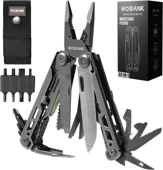 Main image of 33-in-1 Full-Size Multitool Pliers with EDC Knife, Stainless Steel