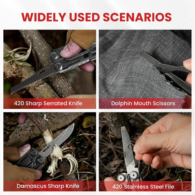 Alt view image 4 of 7 - 33-in-1 Full-Size Multitool Pliers with EDC Knife, Stainless Steel