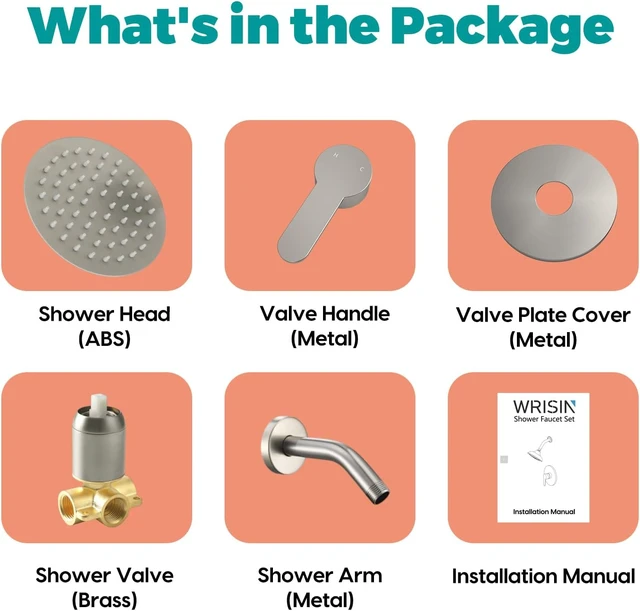 Alt view image 6 of 6 - Brushed Nickel Shower Faucet Set, Shower Valve Kit with 6-Inch Showerhead