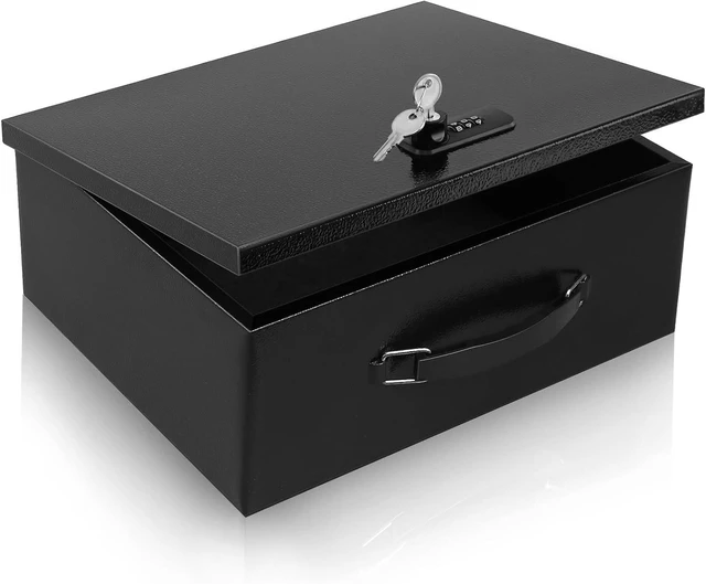 Main image of Fire Resistant Document Lock Box Safe with Dual Key & Combo, Black