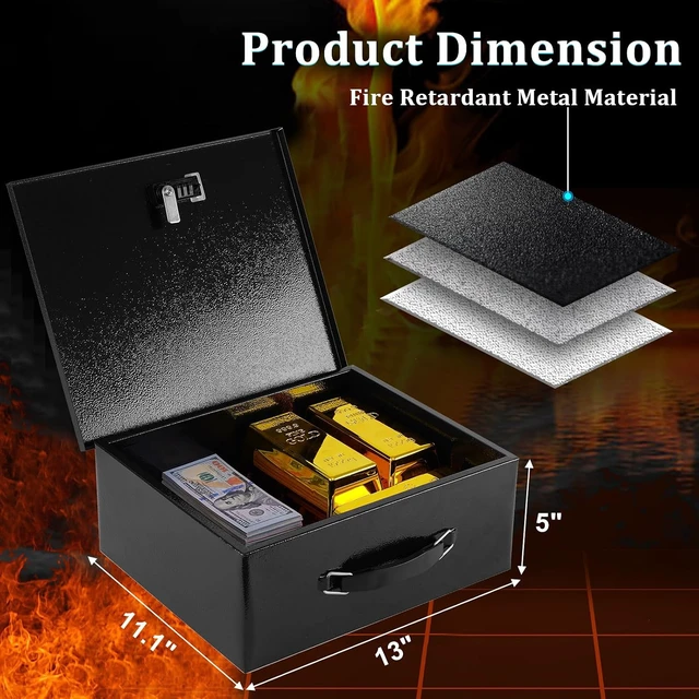 Alt view image 2 of 7 - Fire Resistant Document Lock Box Safe with Dual Key & Combo, Black