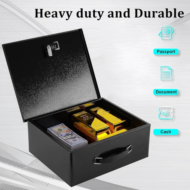Alt view image 5 of 7 - Fire Resistant Document Lock Box Safe with Dual Key & Combo, Black