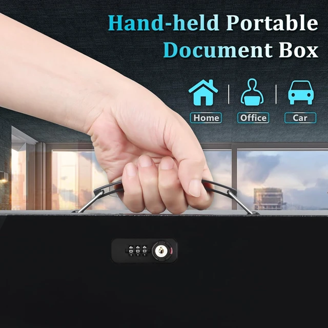 Alt view image 6 of 7 - Fire Resistant Document Lock Box Safe with Dual Key & Combo, Black