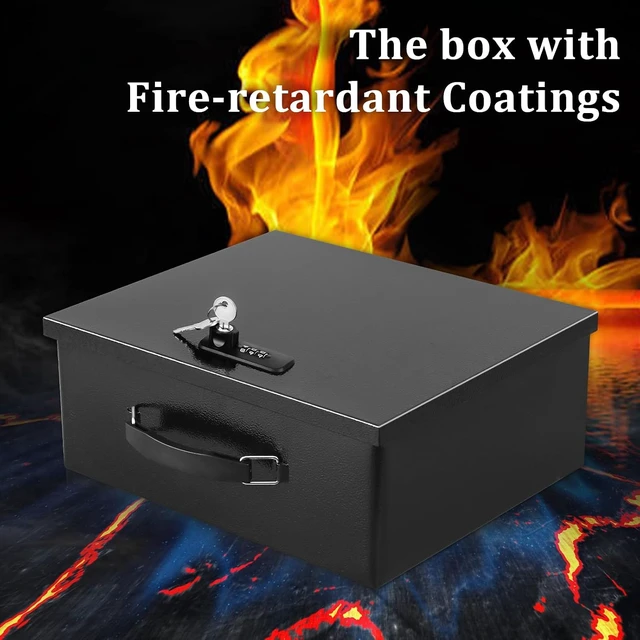Alt view image 7 of 7 - Fire Resistant Document Lock Box Safe with Dual Key & Combo, Black