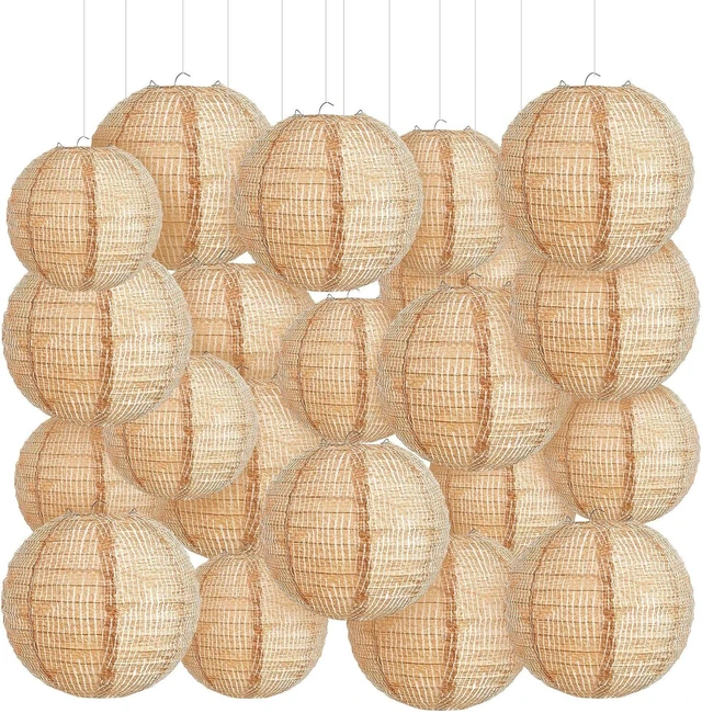 Main image of 24 Pcs Printed Burlap Paper Lanterns, 8/10/12 Inch, Classroom Decor