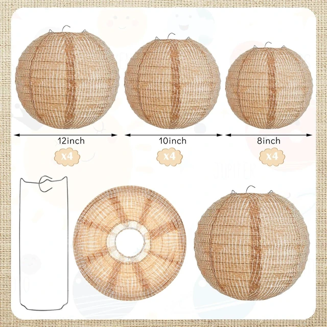 Alt view image 2 of 6 - 24 Pcs Printed Burlap Paper Lanterns, 8/10/12 Inch, Classroom Decor