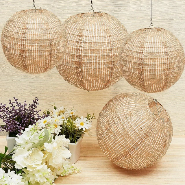 Alt view image 4 of 6 - 24 Pcs Printed Burlap Paper Lanterns, 8/10/12 Inch, Classroom Decor